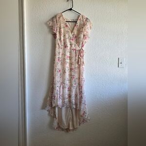 Charlotte Russe Floral High-Low Dress in Cream and Pink